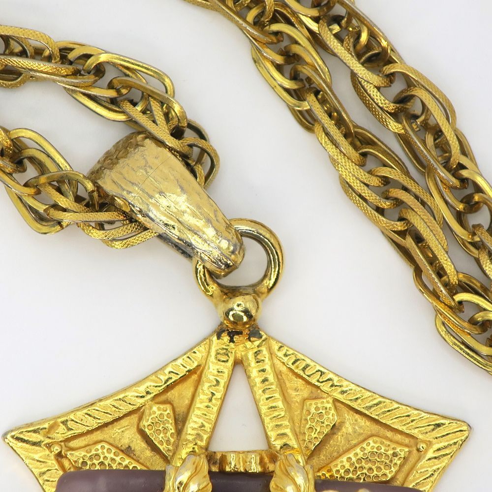 Vintage Adele Simpson faux Purple Jade Gold-Tone Regency Statement Necklace - Picture 6 of 13